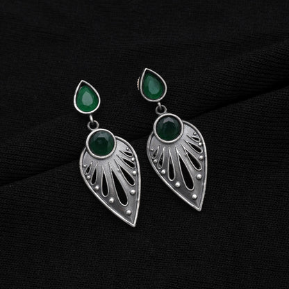 Green Color Oxidised Earrings With Attractive Traditional Craftsmanship