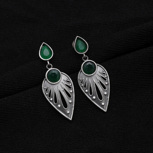 Green Color Oxidised Earrings With Attractive Traditional Craftsmanship