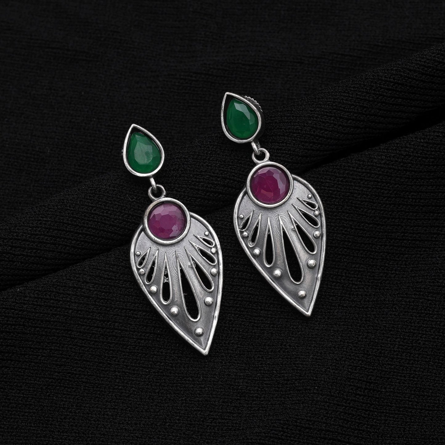 Rani & Green Color Oxidised Earrings With Ethnic Fashion Statement
