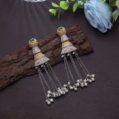 Green Color Dual Tone Oxidised Earrings For Trendy Ethnic Styling