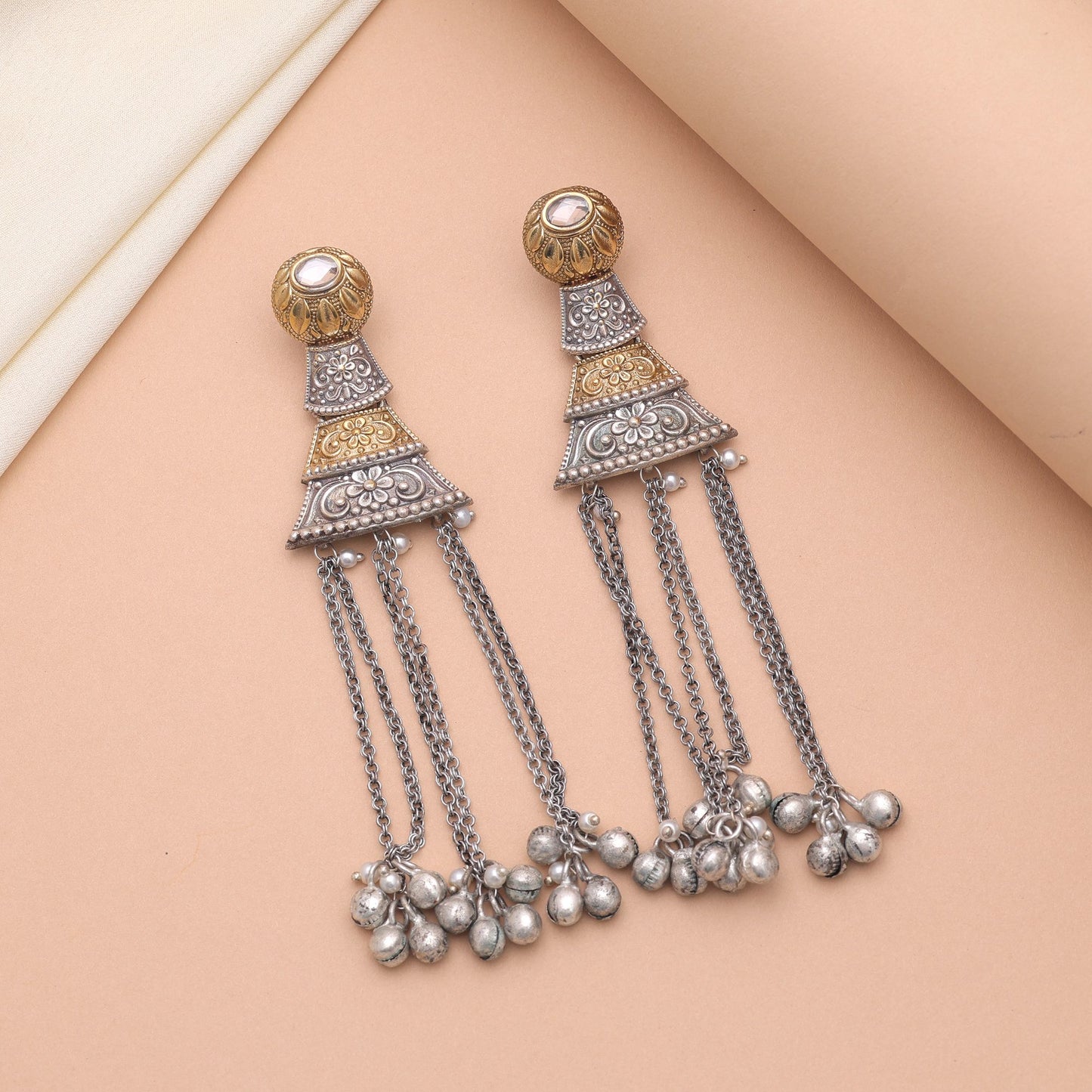 Gold & Silver Color Dual Tone Oxidised Earrings With Elegant Finish