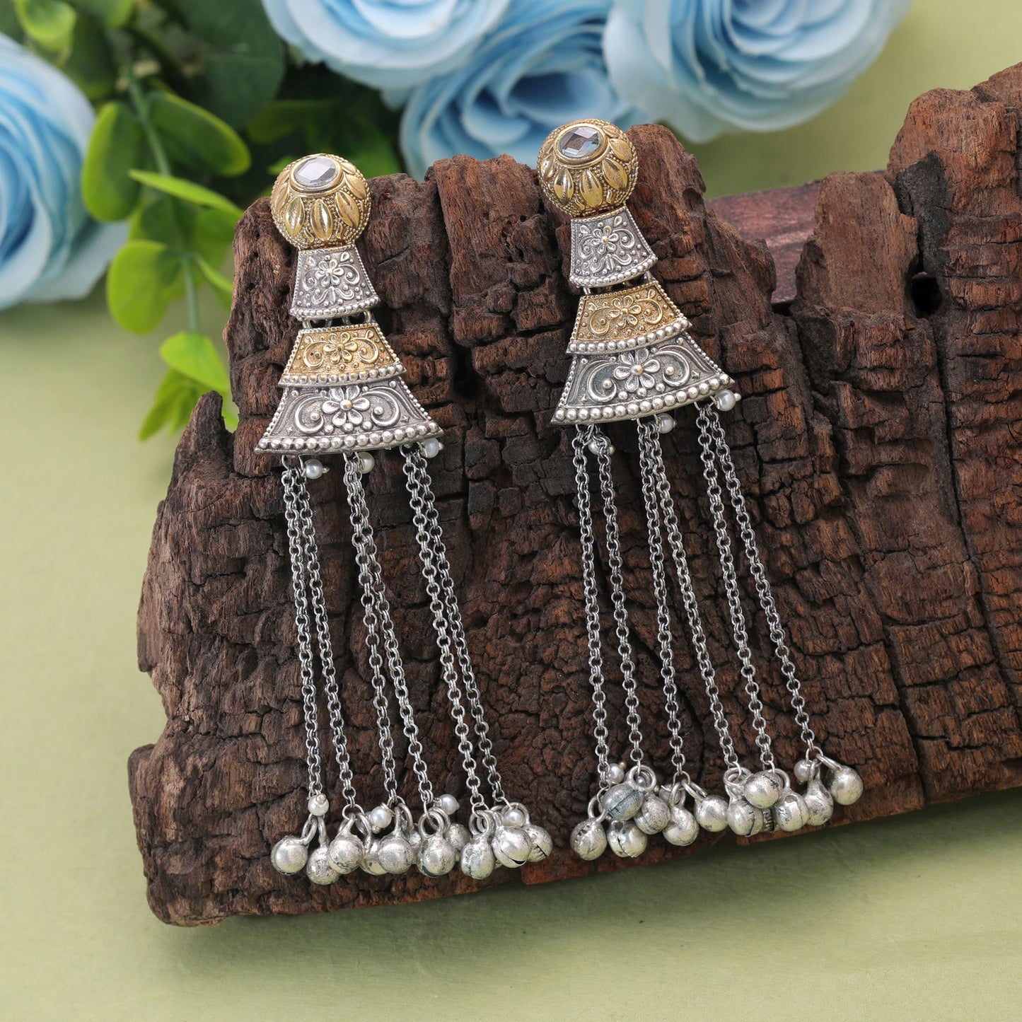 Gold & Silver Color Dual Tone Oxidised Earrings With Elegant Finish