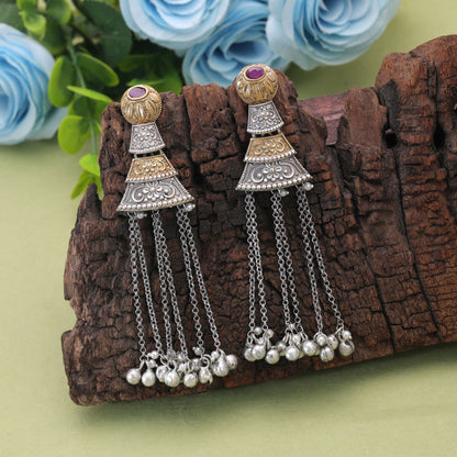 Rani Color Dual Tone Oxidised Earrings With Graceful Traditional Appeal