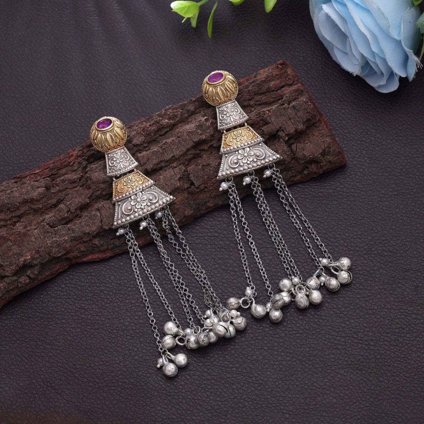 Rani Color Dual Tone Oxidised Earrings With Graceful Traditional Appeal