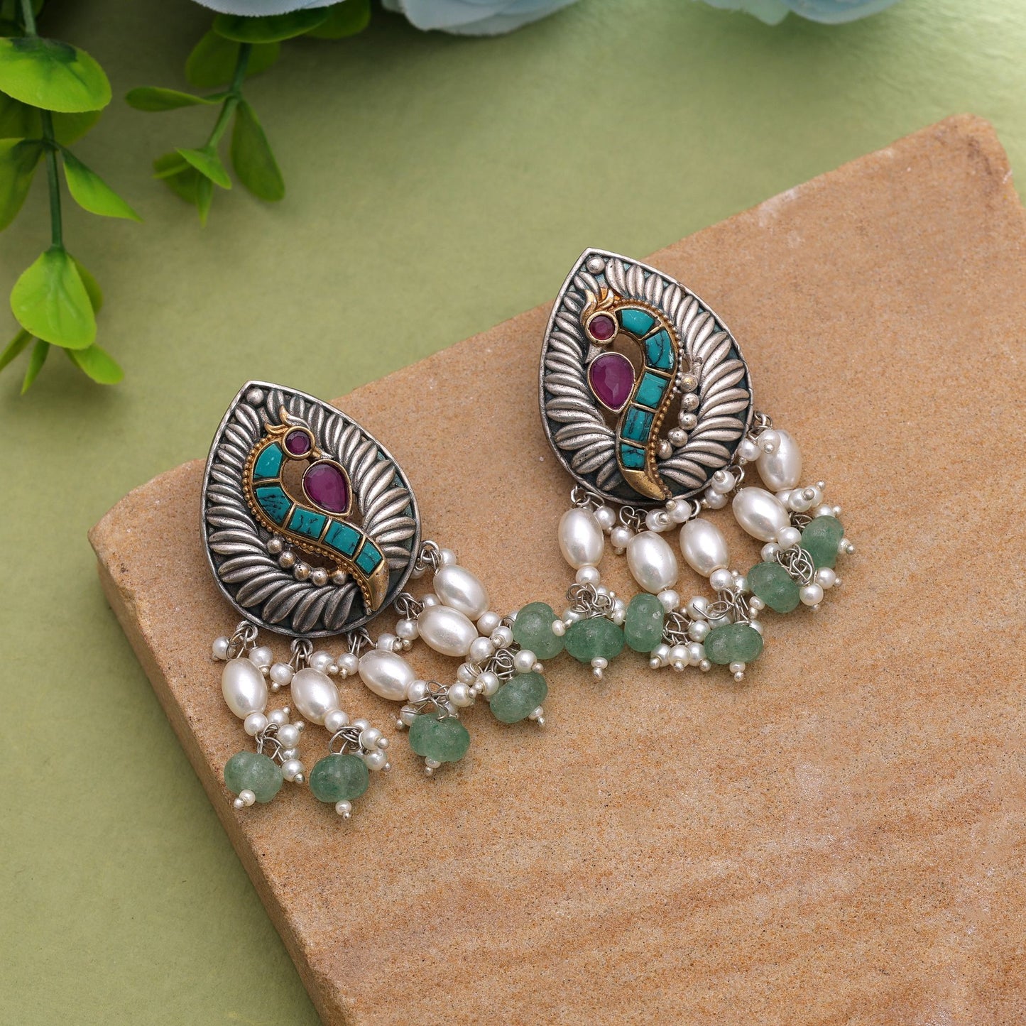Green Color Oxidised Earrings For Stylish Festive And Casual Wear