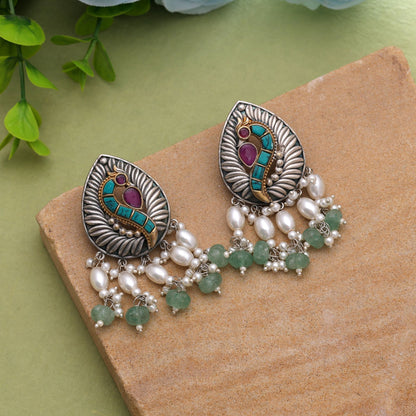 Green Color Oxidised Earrings For Stylish Festive And Casual Wear