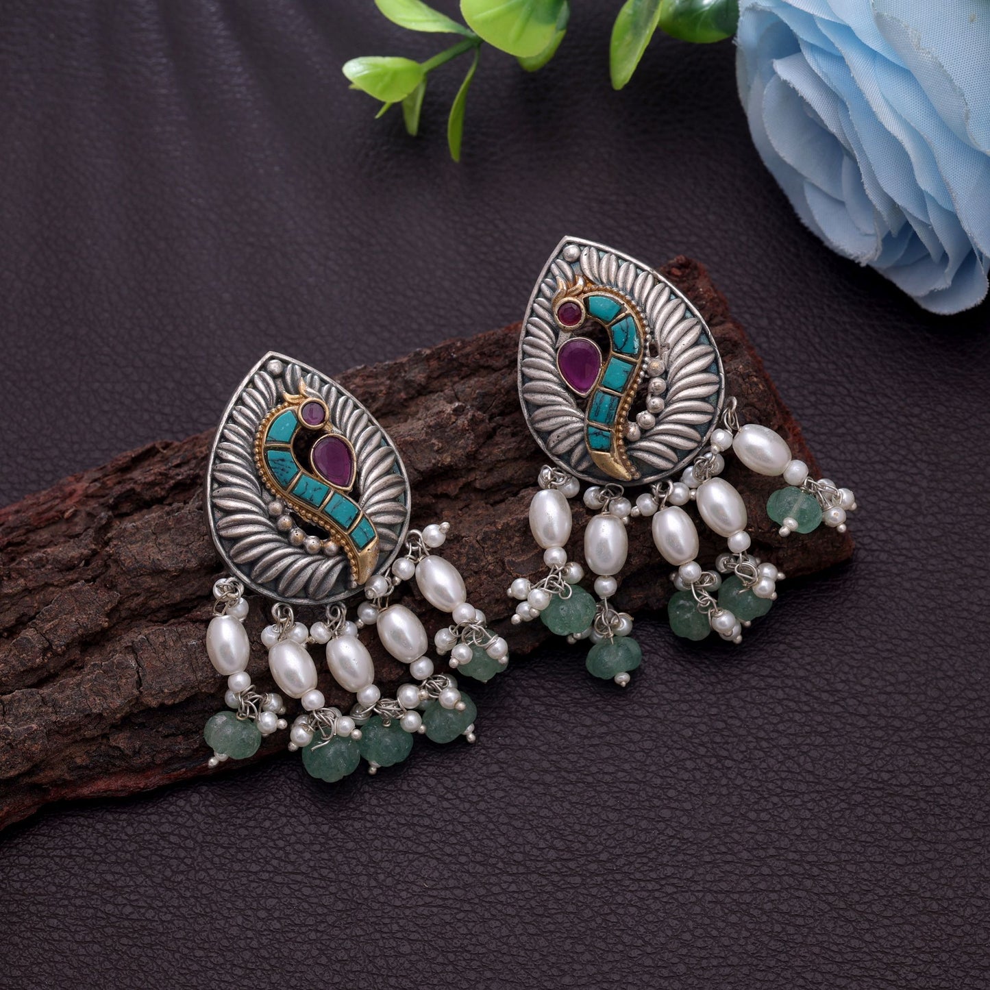 Green Color Oxidised Earrings For Stylish Festive And Casual Wear
