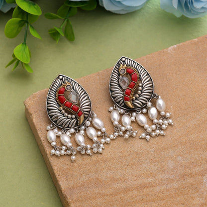 Red Color Oxidised Earrings With Traditional Elegance And Modern Charm