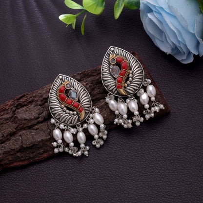 Red Color Oxidised Earrings With Traditional Elegance And Modern Charm