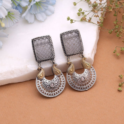 Grey Color Dual Tone Oxidised Earrings Featuring Stylish Ethnic Fashion Appeal