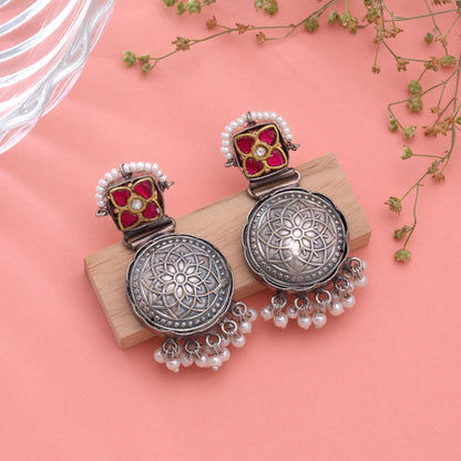 Rani Color Dual Tone Oxidised Earrings Featuring Premium Traditional Fashion Look