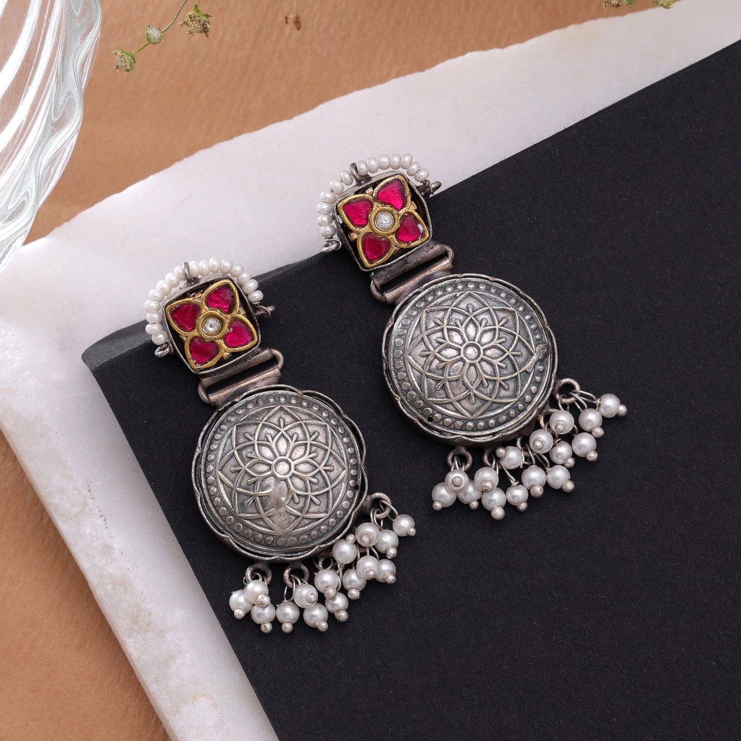 Rani Color Dual Tone Oxidised Earrings Featuring Premium Traditional Fashion Look
