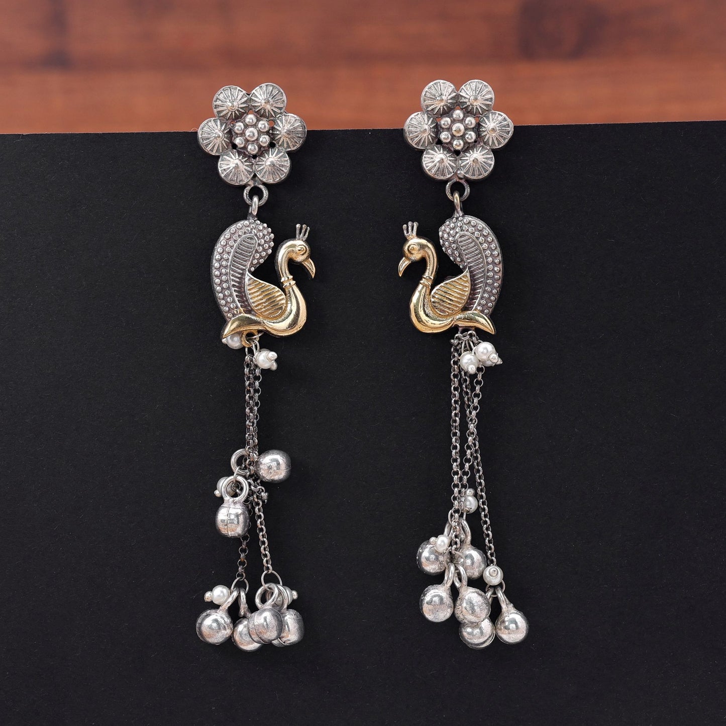 Silver & Gold Color Dual Tone Oxidised Earrings with Royal Ethnic Jewelry Appeal