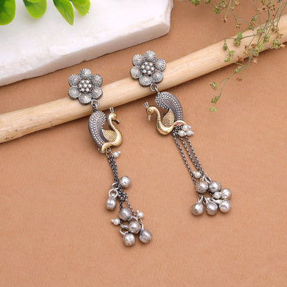 Silver & Gold Color Dual Tone Oxidised Earrings with Royal Ethnic Jewelry Appeal
