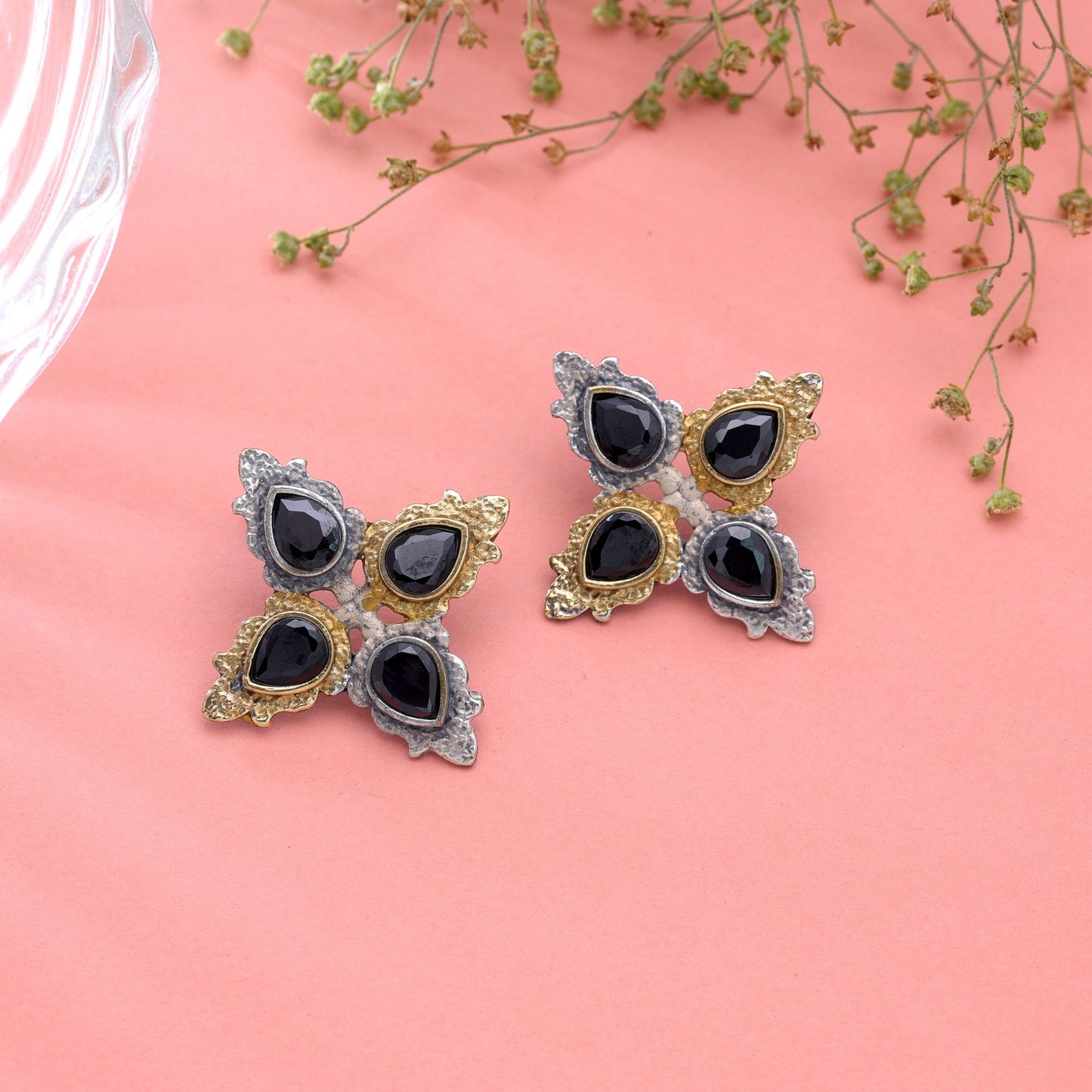 Black Color Dual Tone Oxidised Earrings Featuring Beautiful Handmade Designer Style