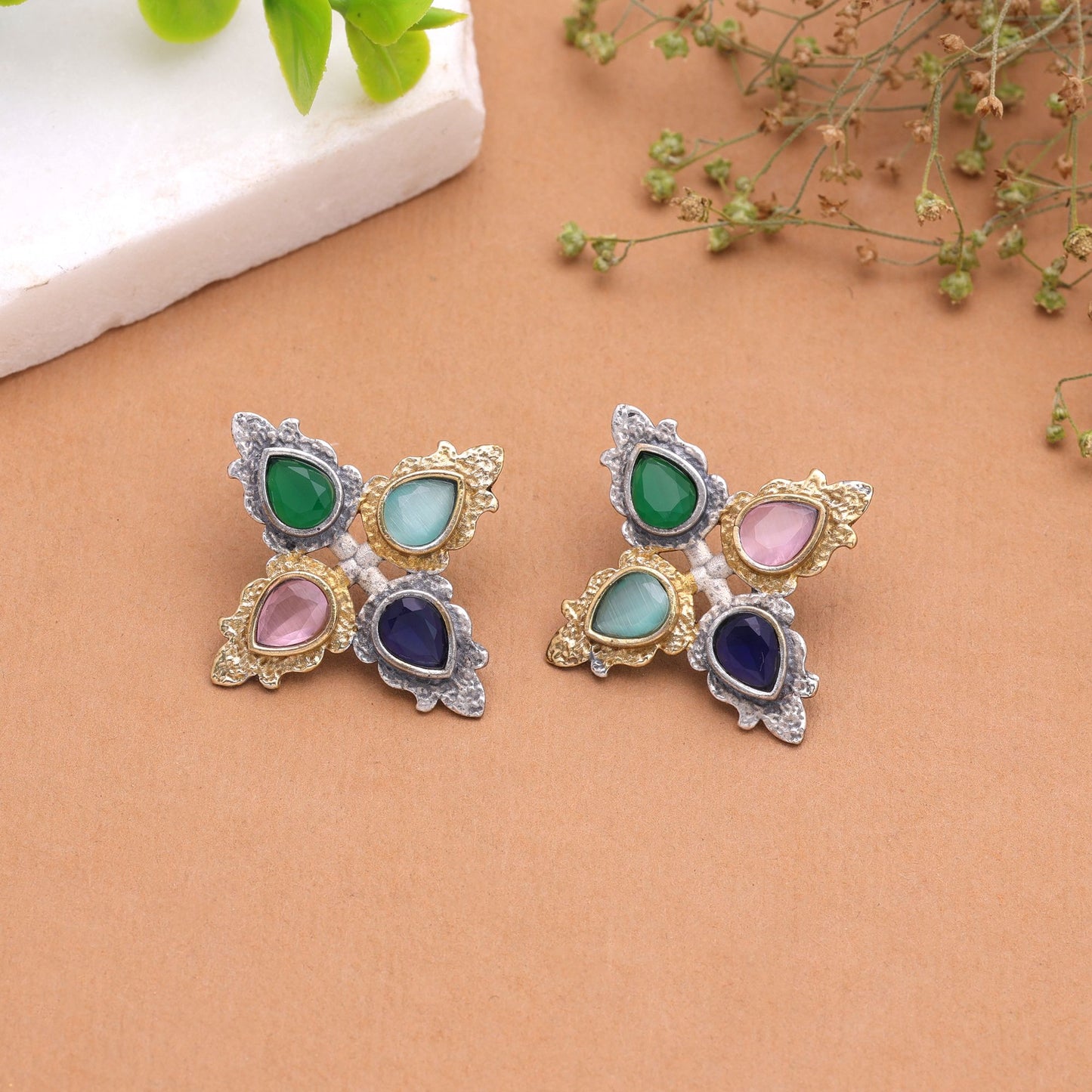 Multi Color Dual Tone Oxidised Earrings Featuring Stylish Ethnic Jewelry Appeal
