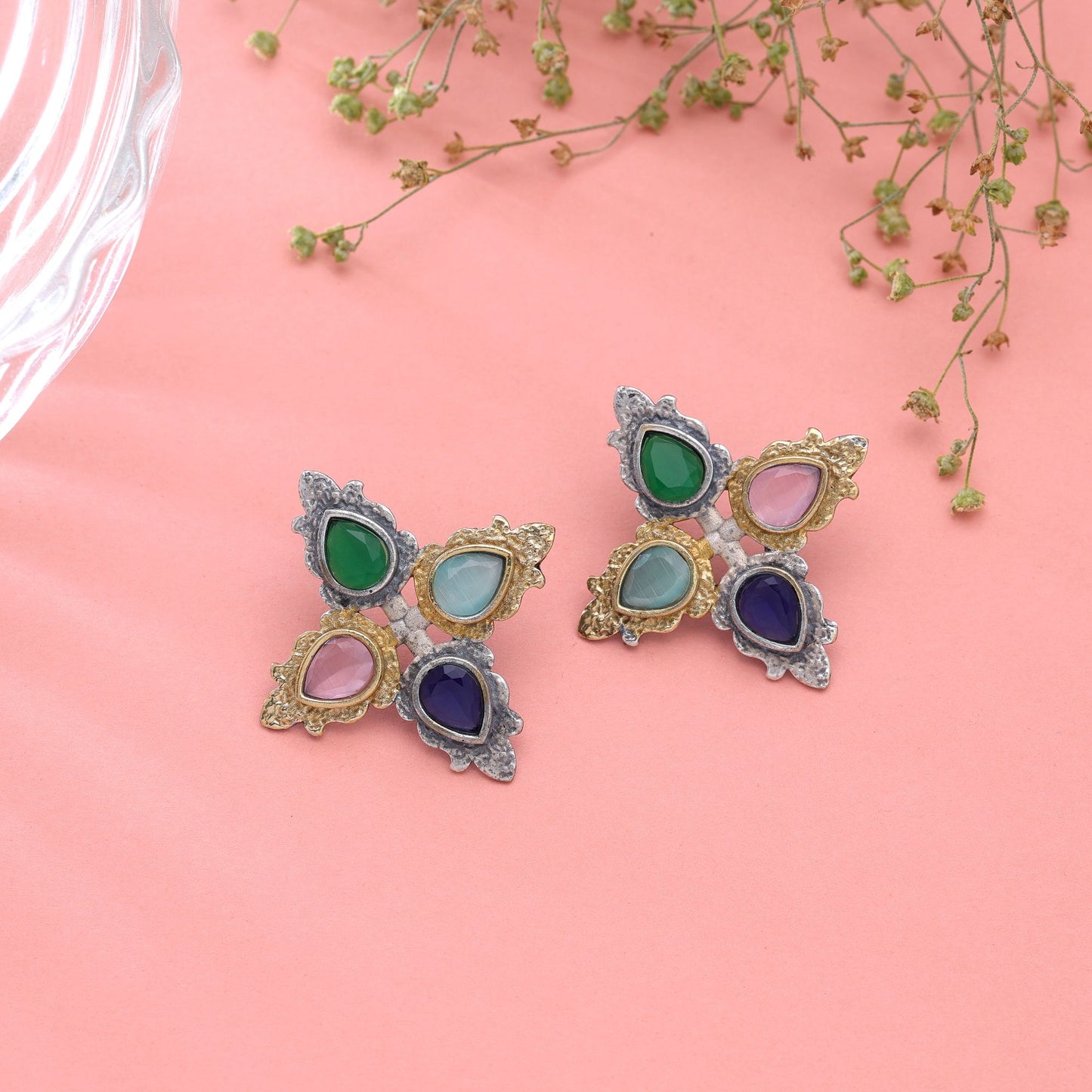 Multi Color Dual Tone Oxidised Earrings Featuring Stylish Ethnic Jewelry Appeal