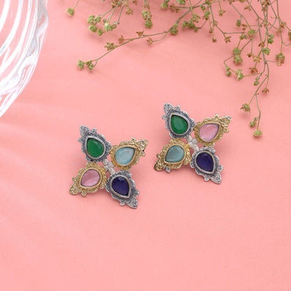 Multi Color Dual Tone Oxidised Earrings Featuring Stylish Ethnic Jewelry Appeal