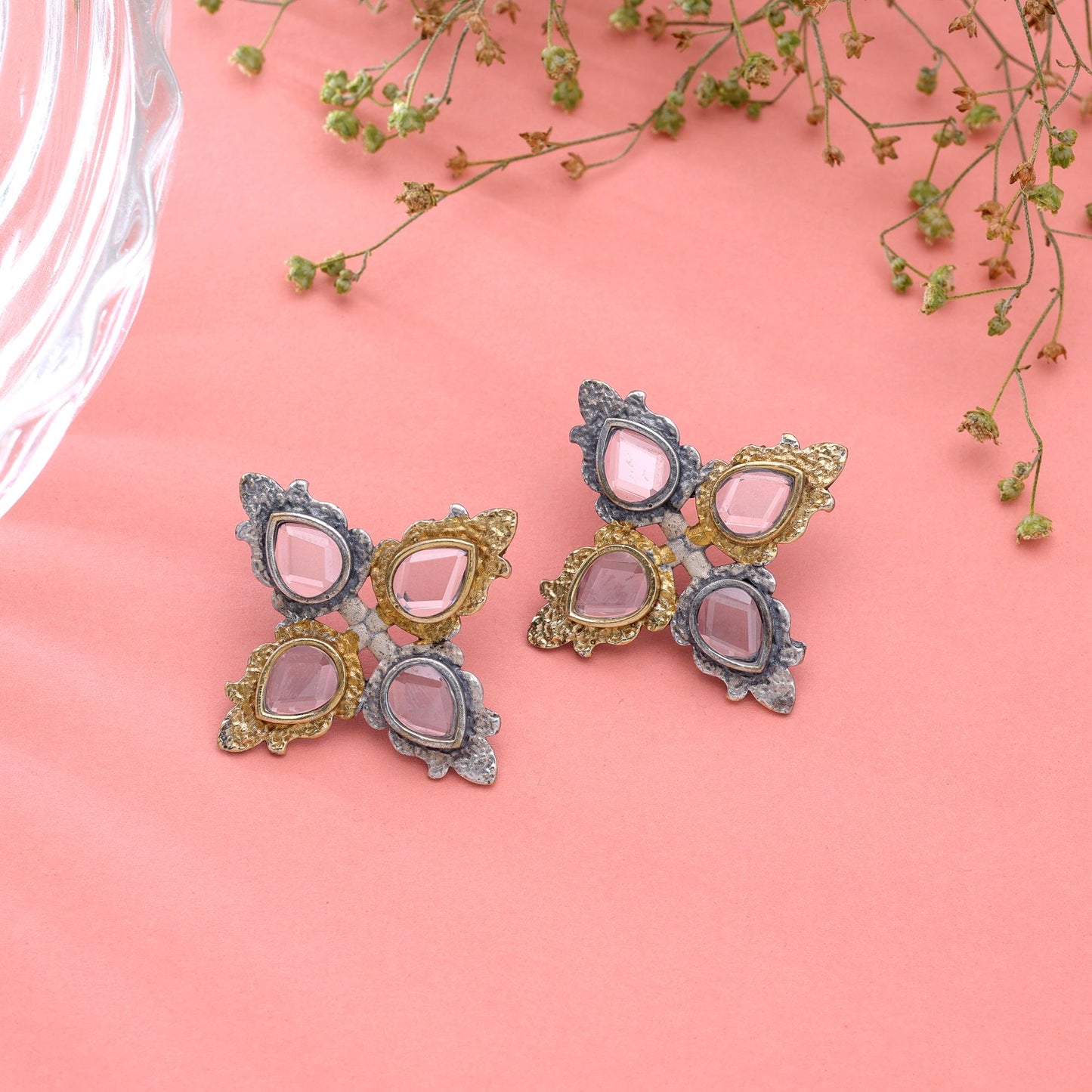 White Color Dual Tone Oxidised Earrings with Elegant Traditional Fashion Finish