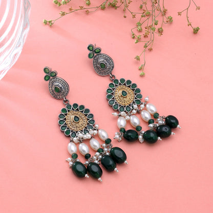 Green Color Dual Tone Oxidised Earrings with Elegant Festive Jewelry Appeal