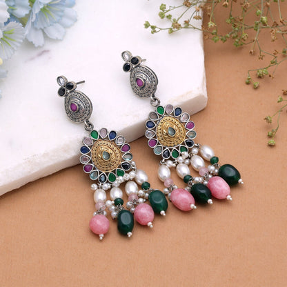 Multi Color Dual Tone Oxidised Earrings Crafted for Stylish Designer Wear