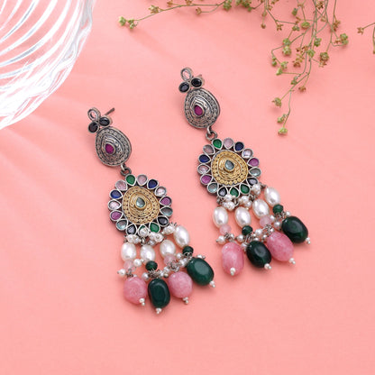 Multi Color Dual Tone Oxidised Earrings Crafted for Stylish Designer Wear