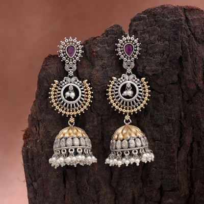 Pink Color Dual Tone Oxidised Earrings With Beautiful Stylish Ethnic Design