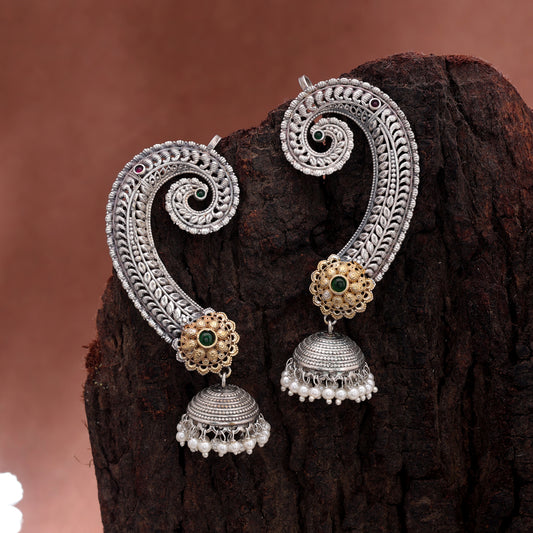 Green Color Dual Tone Oxidised Earrings With Graceful Ethnic Fashion Appeal