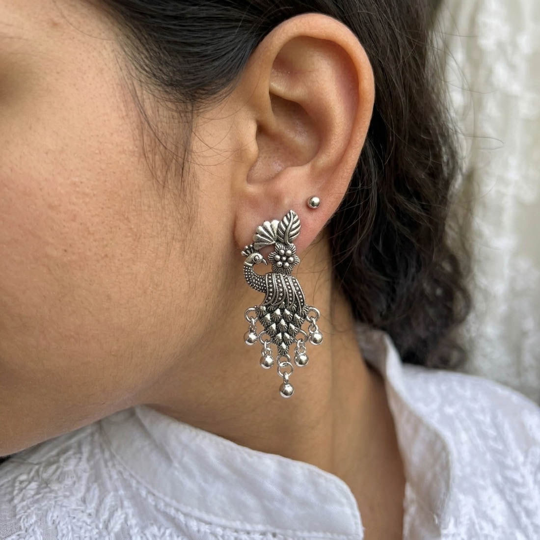Silver Color Oxidised German Silver Tribal Jhumki Earrings