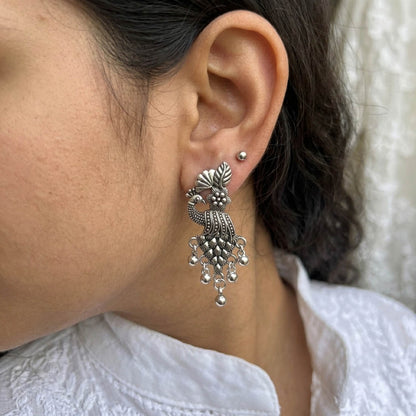 Silver Color Oxidised German Silver Tribal Jhumki Earrings