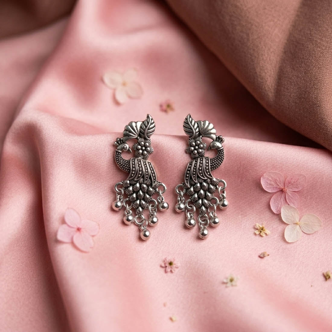 Silver Color Oxidised German Silver Tribal Jhumki Earrings