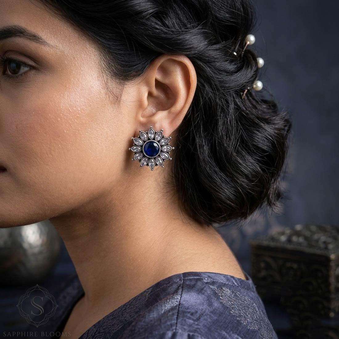 Blue Color Oxidised German Silver Royal Tribal Jhumka