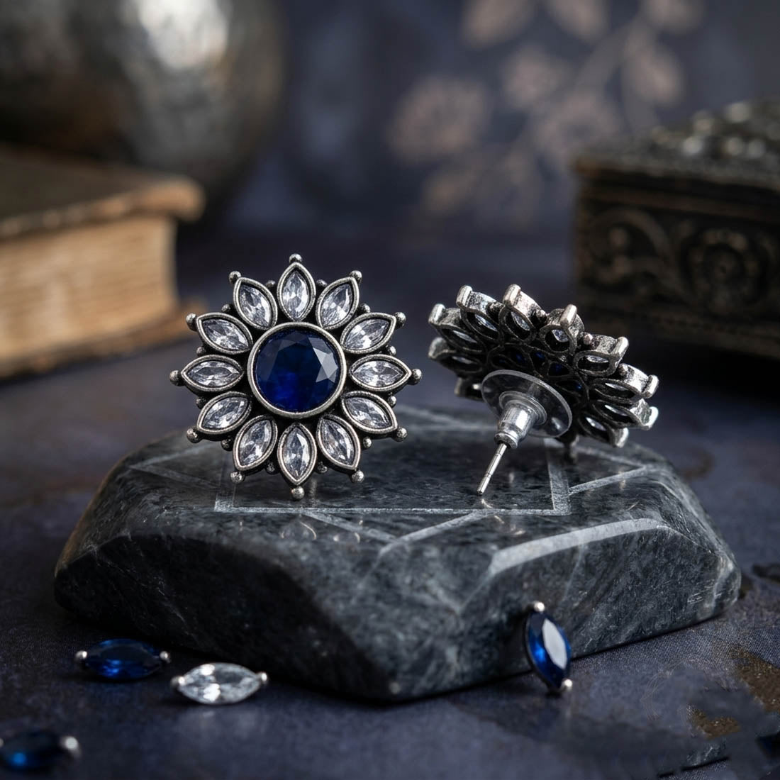 Blue Color Oxidised German Silver Royal Tribal Jhumka