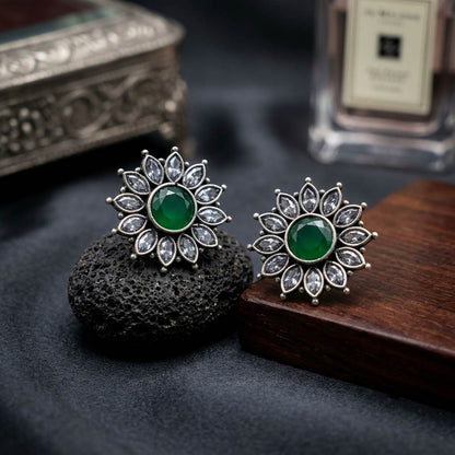 Green Color Oxidised German Silver Emerald Jhumka