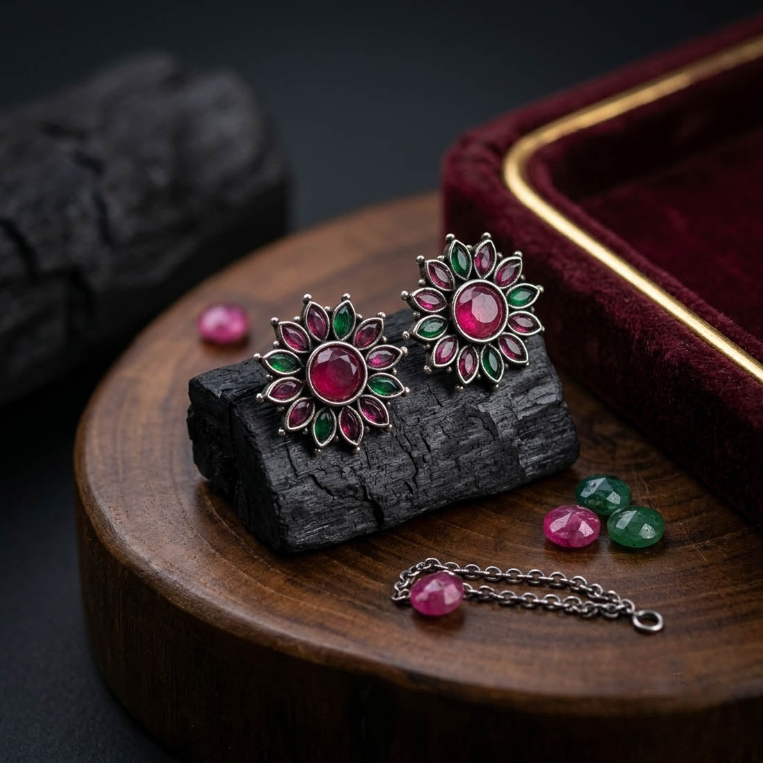 Rani Green Color Oxidised German Silver Drop Earrings