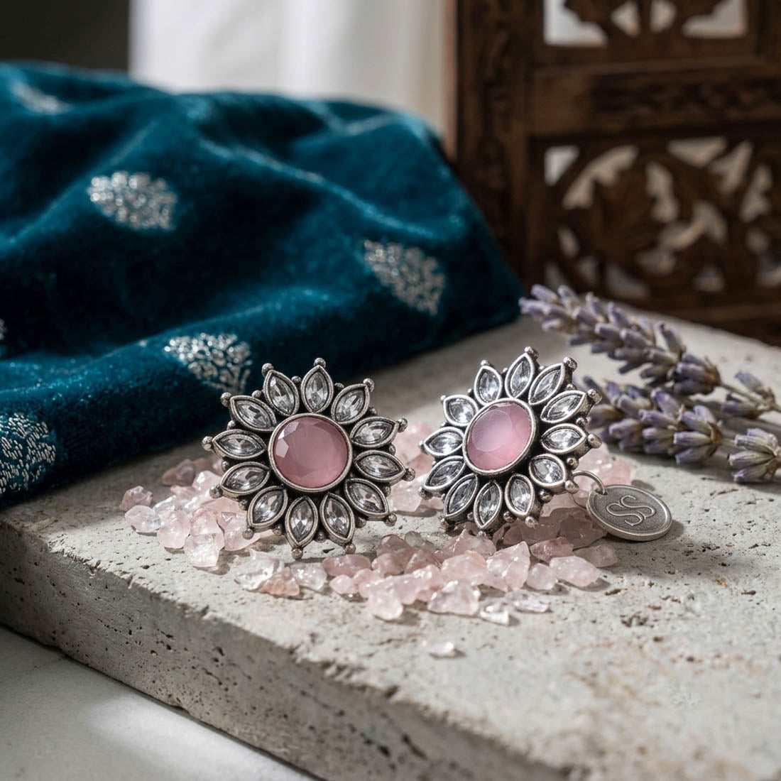 Light Pink Color Oxidised German Silver Pastel Dangle Earrings