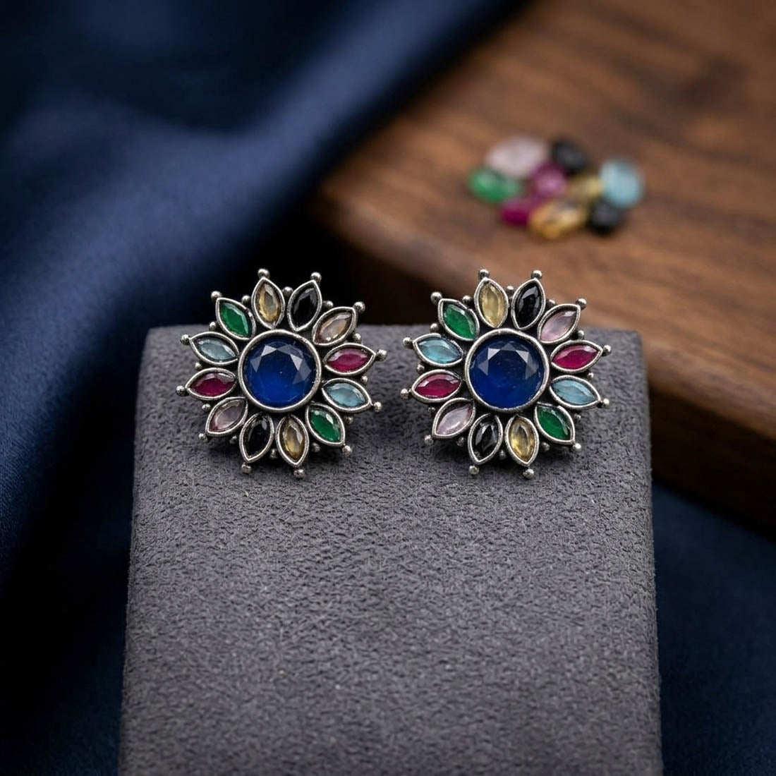 Multi Color Oxidised German Silver Tribal Jhumka