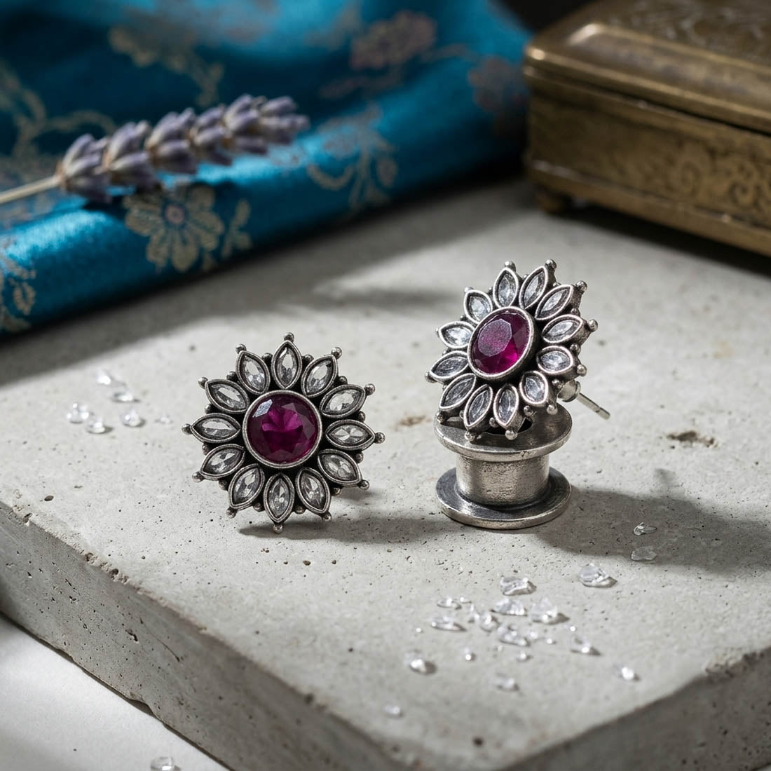 Purple Color Oxidised German Silver Statement Earrings