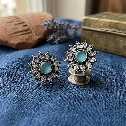 Rama Green Color Oxidised German Silver Boho Earrings