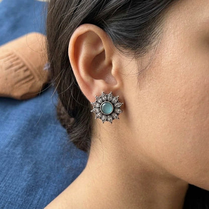 Rama Green Color Oxidised German Silver Boho Earrings