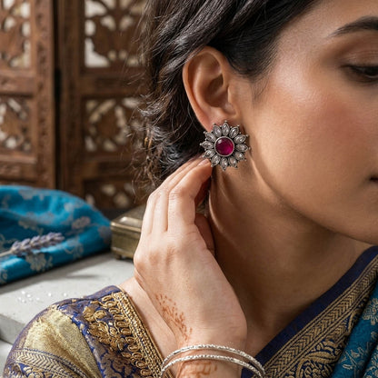 Rani Color Oxidised German Silver Festive Earrings