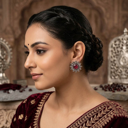Rani Color Oxidised German Silver Festive Earrings