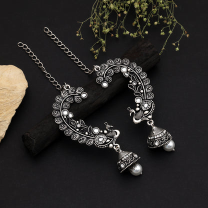 White Color Oxidised Earrings Cuff German Silver Pearl Ear Wrap