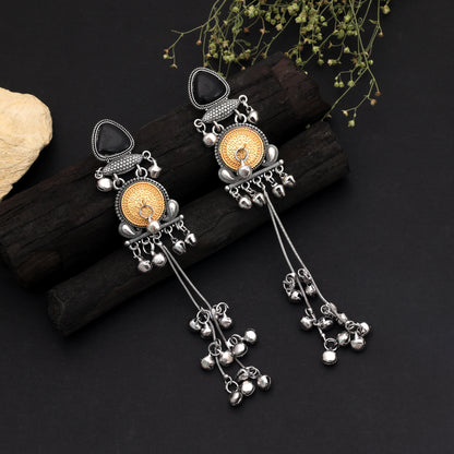 Black Color Oxidised Kashmiri German Silver Dangle Earrings