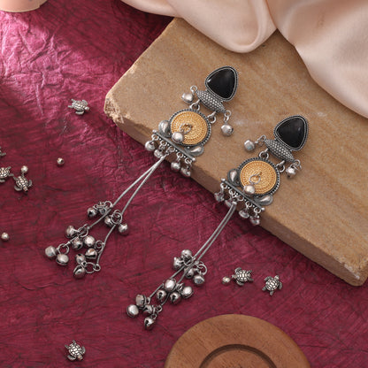 Black Color Oxidised Kashmiri German Silver Dangle Earrings