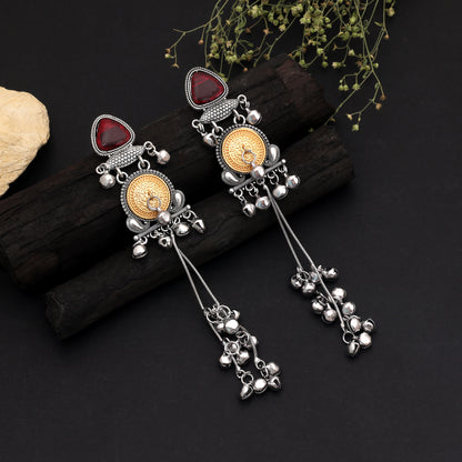 Maroon Color Oxidised Kashmiri German Silver Jhumka