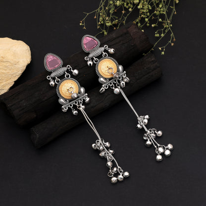 Purple Color Oxidised Kashmiri German Silver Dangle Earrings