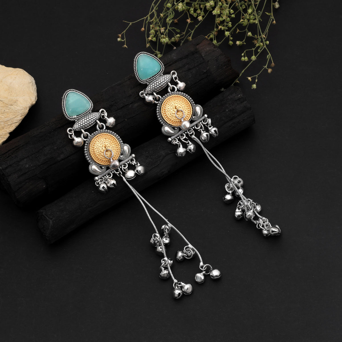 Rama Green Color Oxidised Kashmiri German Silver Jhumka