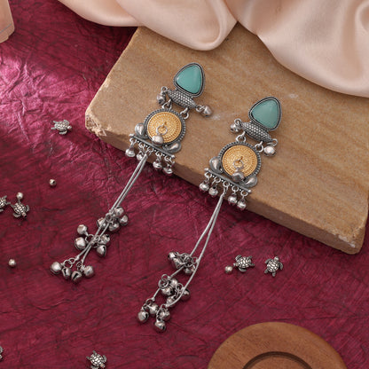 Rama Green Color Oxidised Kashmiri German Silver Jhumka