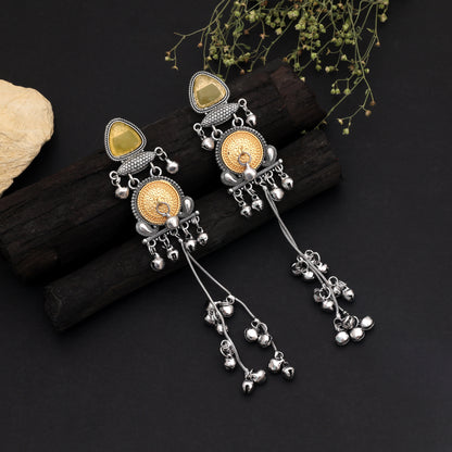 Yellow Color Oxidised Kashmiri German Silver Festive Earrings